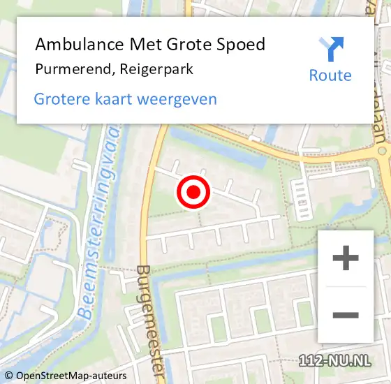 Locatie op kaart van de 112 melding: Ambulance Met Grote Spoed Naar Purmerend, Reigerpark op 1 juni 2023 15:39