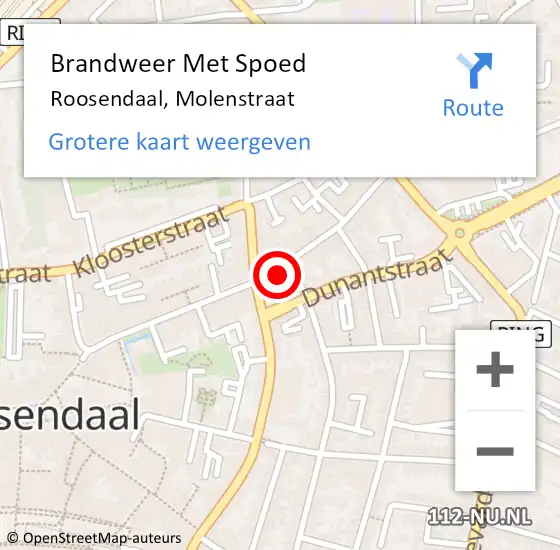 Locatie op kaart van de 112 melding: Brandweer Met Spoed Naar Roosendaal, Molenstraat op 1 juni 2023 16:08