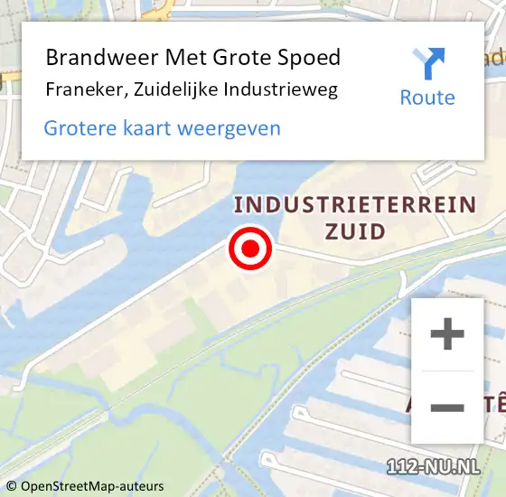Locatie op kaart van de 112 melding: Brandweer Met Grote Spoed Naar Franeker, Zuidelijke Industrieweg op 1 juni 2023 16:14