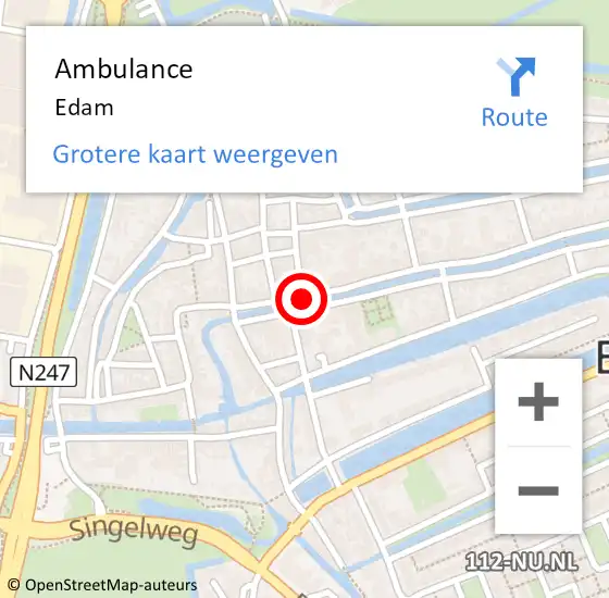 Locatie op kaart van de 112 melding: Ambulance Edam op 1 juni 2023 18:00