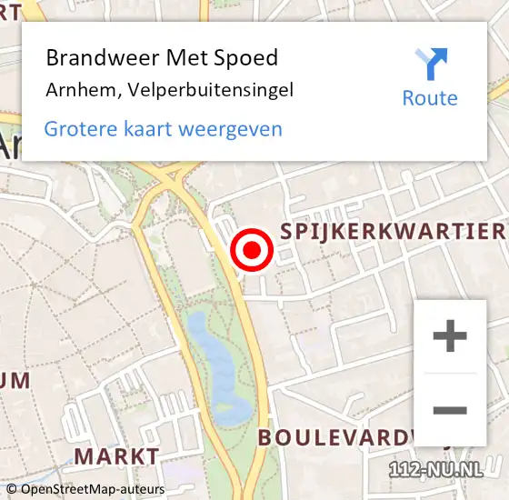 Locatie op kaart van de 112 melding: Brandweer Met Spoed Naar Arnhem, Velperbuitensingel op 1 juni 2023 18:21
