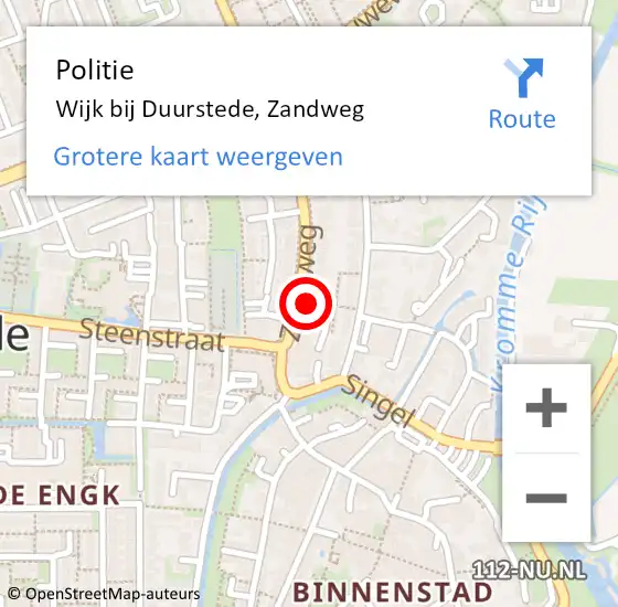 Locatie op kaart van de 112 melding: Politie Wijk bij Duurstede, Zandweg op 1 juni 2023 19:03