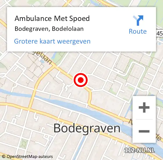 Locatie op kaart van de 112 melding: Ambulance Met Spoed Naar Bodegraven, Bodelolaan op 1 juni 2023 20:00