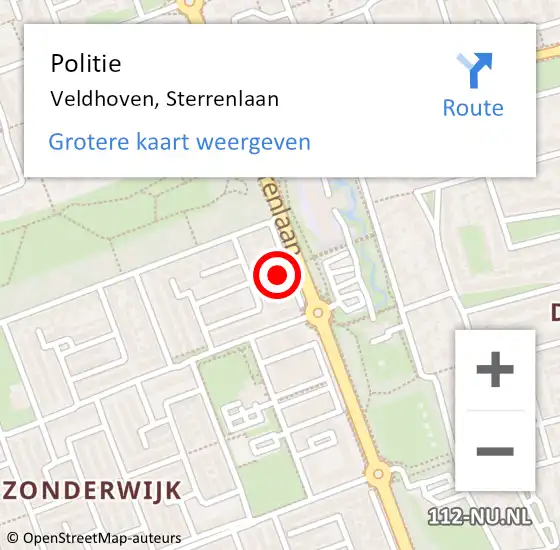 Locatie op kaart van de 112 melding: Politie Veldhoven, Sterrenlaan op 1 juni 2023 20:28