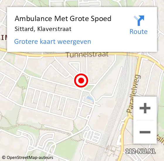 Locatie op kaart van de 112 melding: Ambulance Met Grote Spoed Naar Sittard, Klaverstraat op 1 juni 2023 22:04