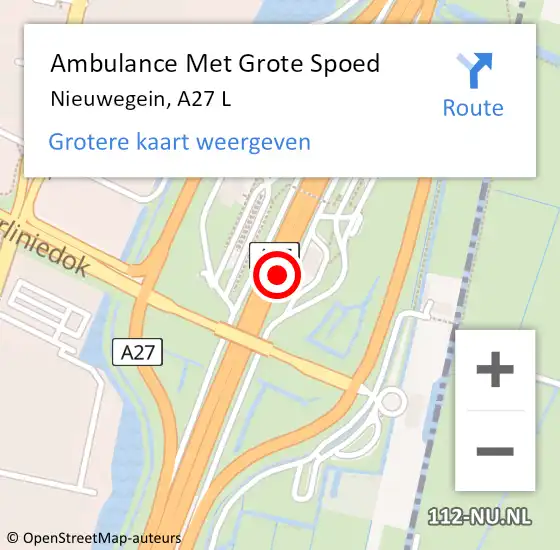 Locatie op kaart van de 112 melding: Ambulance Met Grote Spoed Naar Nieuwegein, A27 L op 27 augustus 2014 14:03