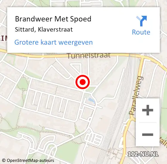 Locatie op kaart van de 112 melding: Brandweer Met Spoed Naar Sittard, Klaverstraat op 1 juni 2023 22:14
