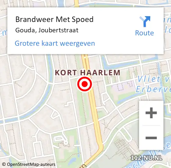 Locatie op kaart van de 112 melding: Brandweer Met Spoed Naar Gouda, Joubertstraat op 2 juni 2023 01:13