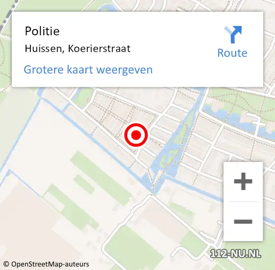 Locatie op kaart van de 112 melding: Politie Huissen, Koerierstraat op 2 juni 2023 14:24