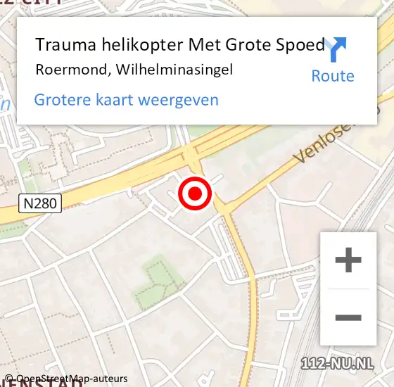 Locatie op kaart van de 112 melding: Trauma helikopter Met Grote Spoed Naar Roermond, Wilhelminasingel op 2 juni 2023 18:14