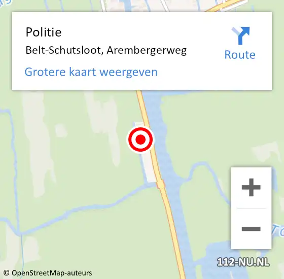 Locatie op kaart van de 112 melding: Politie Belt-Schutsloot, Arembergerweg op 2 juni 2023 18:38