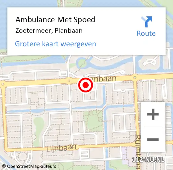 Locatie op kaart van de 112 melding: Ambulance Met Spoed Naar Zoetermeer, Planbaan op 3 juni 2023 00:02
