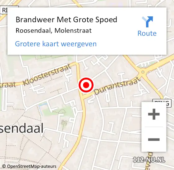 Locatie op kaart van de 112 melding: Brandweer Met Grote Spoed Naar Roosendaal, Molenstraat op 3 juni 2023 00:57