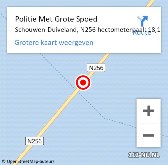 Locatie op kaart van de 112 melding: Politie Met Grote Spoed Naar Schouwen-Duiveland, N256 hectometerpaal: 18,1 op 3 juni 2023 10:26