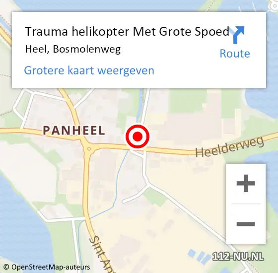 Locatie op kaart van de 112 melding: Trauma helikopter Met Grote Spoed Naar Heel, Bosmolenweg op 3 juni 2023 12:08