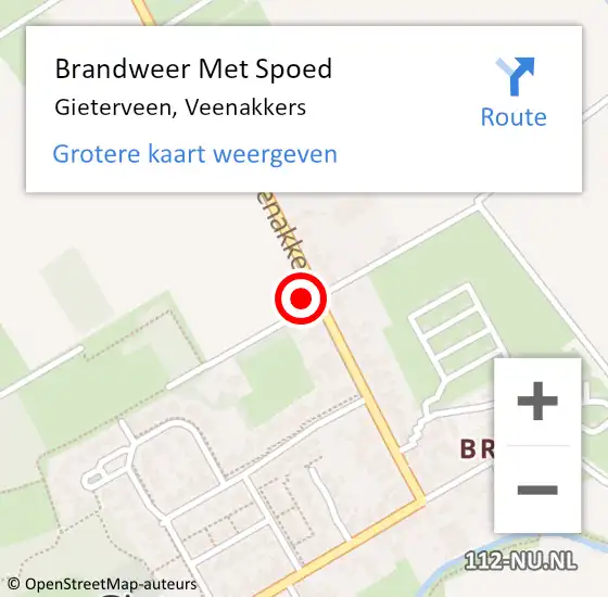 Locatie op kaart van de 112 melding: Brandweer Met Spoed Naar Gieterveen, Veenakkers op 3 juni 2023 14:13