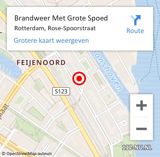 Locatie op kaart van de 112 melding: Brandweer Met Grote Spoed Naar Rotterdam, Rose-Spoorstraat op 3 juni 2023 16:16