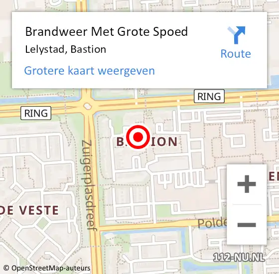 Locatie op kaart van de 112 melding: Brandweer Met Grote Spoed Naar Lelystad, Bastion op 3 juni 2023 16:44