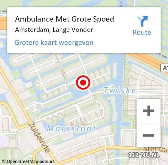 Locatie op kaart van de 112 melding: Ambulance Met Grote Spoed Naar Amsterdam, Lange Vonder op 3 juni 2023 18:14