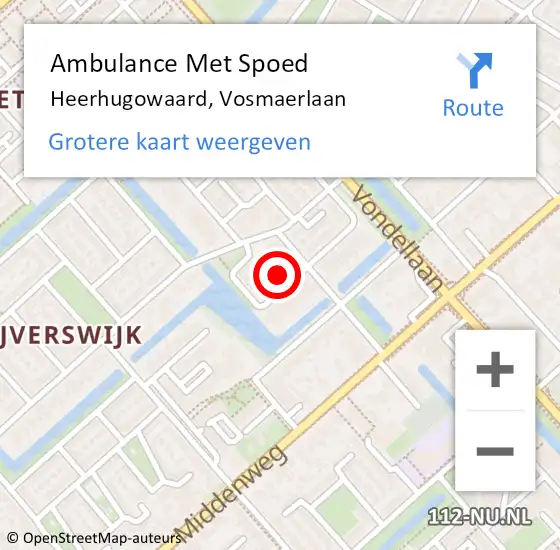 Locatie op kaart van de 112 melding: Ambulance Met Spoed Naar Heerhugowaard, Vosmaerlaan op 3 juni 2023 19:14