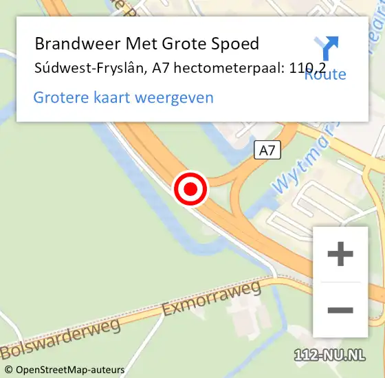 Locatie op kaart van de 112 melding: Brandweer Met Grote Spoed Naar Súdwest-Fryslân, A7 hectometerpaal: 110,2 op 3 juni 2023 19:18