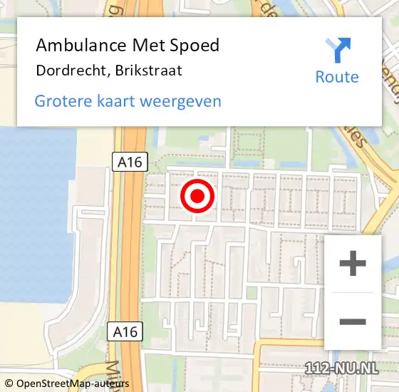 Locatie op kaart van de 112 melding: Ambulance Met Spoed Naar Dordrecht, Brikstraat op 3 juni 2023 20:02