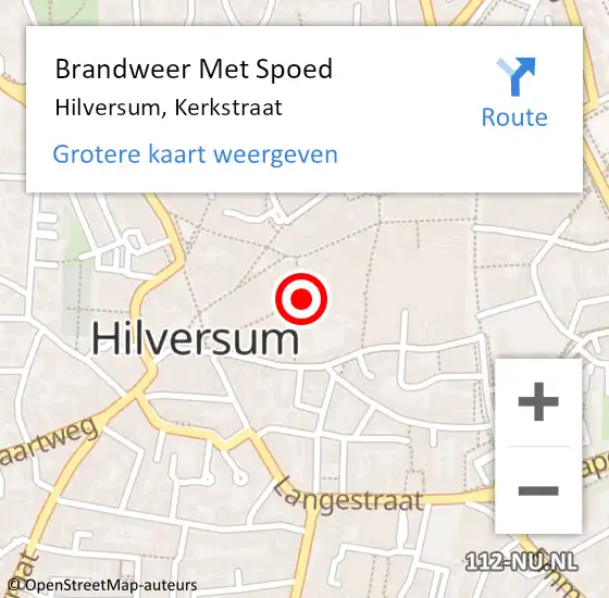 Locatie op kaart van de 112 melding: Brandweer Met Spoed Naar Hilversum, Kerkstraat op 3 juni 2023 21:52