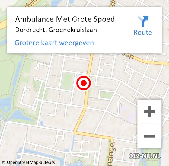 Locatie op kaart van de 112 melding: Ambulance Met Grote Spoed Naar Dordrecht, Groenekruislaan op 4 juni 2023 07:20