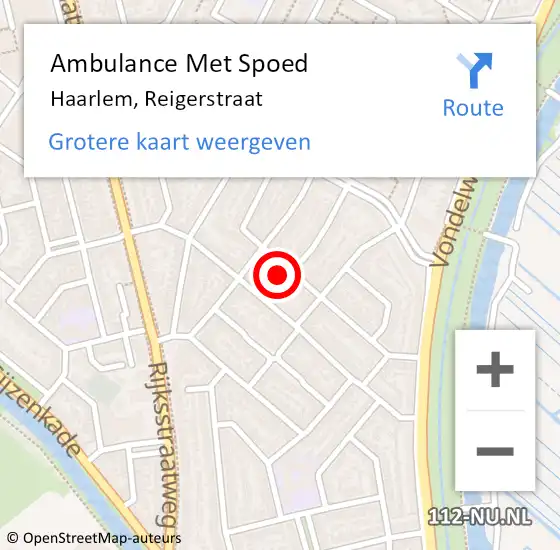 Locatie op kaart van de 112 melding: Ambulance Met Spoed Naar Haarlem, Reigerstraat op 4 juni 2023 10:42