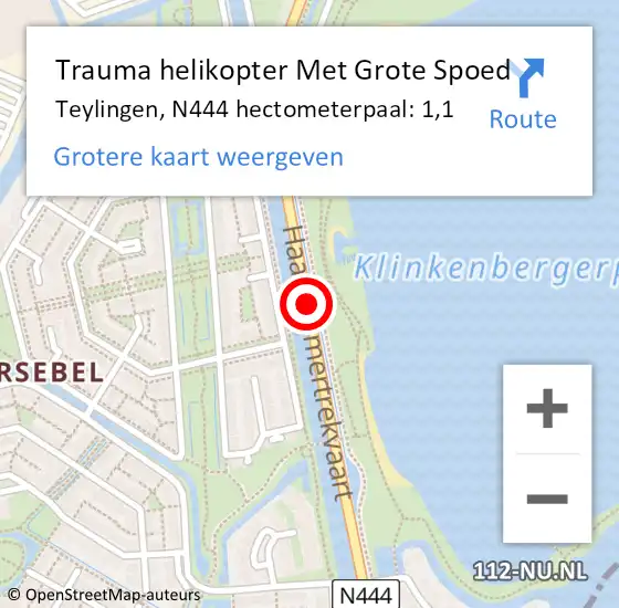 Locatie op kaart van de 112 melding: Trauma helikopter Met Grote Spoed Naar Teylingen, N444 hectometerpaal: 1,1 op 4 juni 2023 12:18