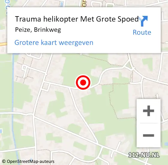 Locatie op kaart van de 112 melding: Trauma helikopter Met Grote Spoed Naar Peize, Brinkweg op 4 juni 2023 14:06