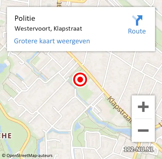 Locatie op kaart van de 112 melding: Politie Westervoort, Klapstraat op 4 juni 2023 15:30