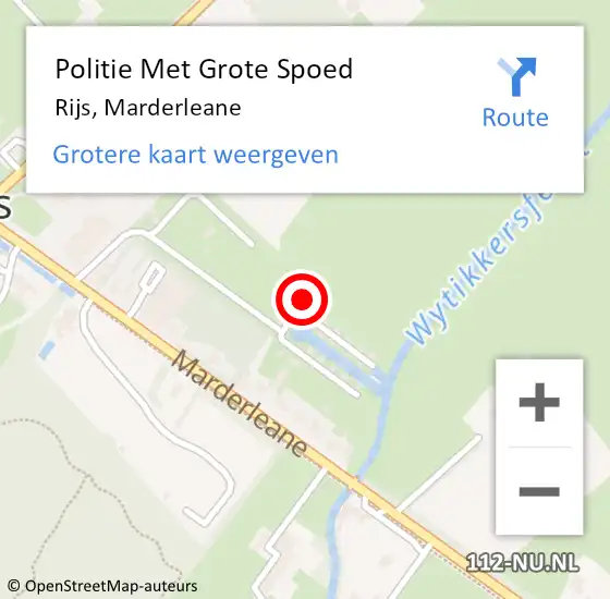 Locatie op kaart van de 112 melding: Politie Met Grote Spoed Naar Rijs, Marderleane op 4 juni 2023 16:51