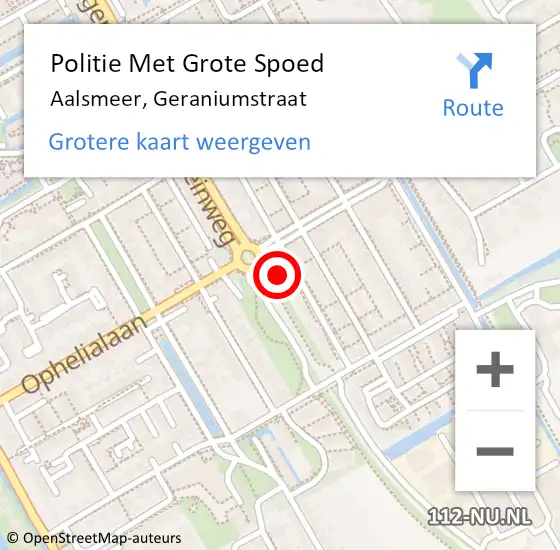 Locatie op kaart van de 112 melding: Politie Met Grote Spoed Naar Aalsmeer, Geraniumstraat op 4 juni 2023 16:53