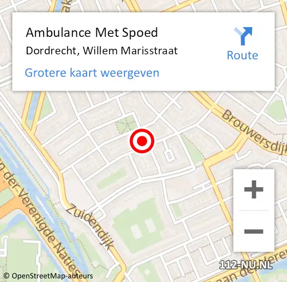 Locatie op kaart van de 112 melding: Ambulance Met Spoed Naar Dordrecht, Willem Marisstraat op 4 juni 2023 17:02