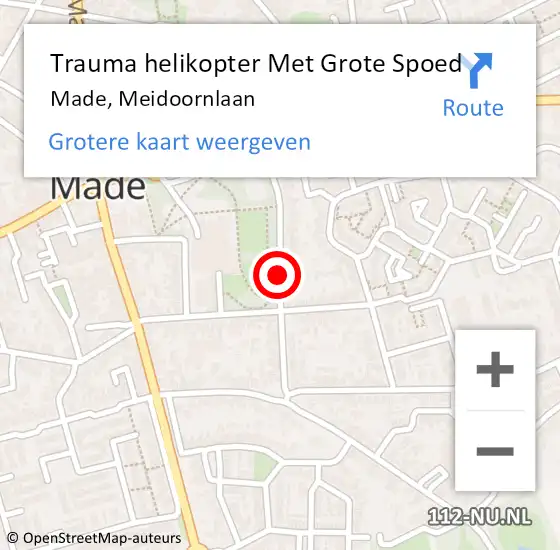 Locatie op kaart van de 112 melding: Trauma helikopter Met Grote Spoed Naar Made, Meidoornlaan op 4 juni 2023 17:18