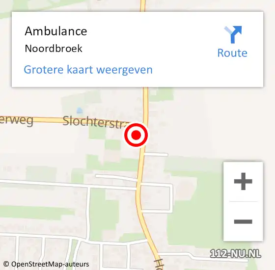 Locatie op kaart van de 112 melding: Ambulance Noordbroek op 4 juni 2023 19:08