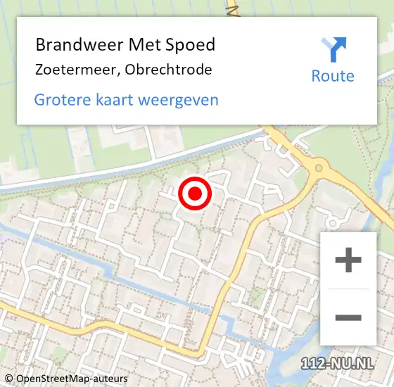 Locatie op kaart van de 112 melding: Brandweer Met Spoed Naar Zoetermeer, Obrechtrode op 4 juni 2023 19:55
