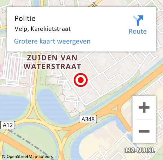 Locatie op kaart van de 112 melding: Politie Velp, Karekietstraat op 4 juni 2023 20:24