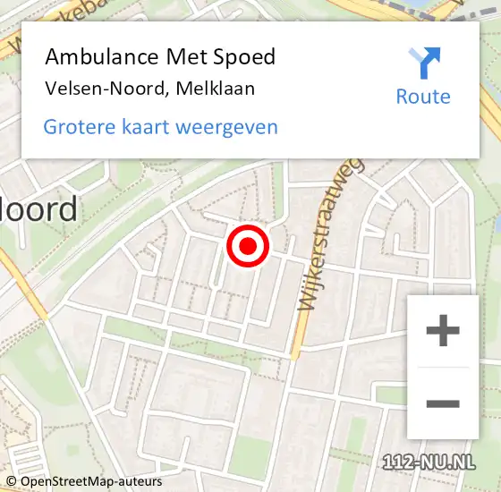 Locatie op kaart van de 112 melding: Ambulance Met Spoed Naar Velsen-Noord, Melklaan op 4 juni 2023 20:50