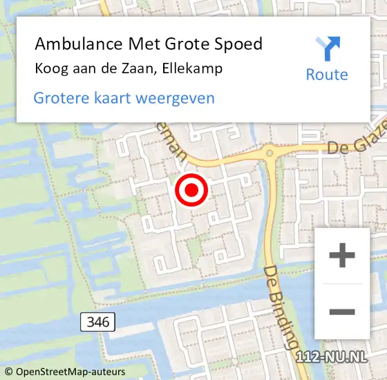 Locatie op kaart van de 112 melding: Ambulance Met Grote Spoed Naar Koog aan de Zaan, Ellekamp op 4 juni 2023 23:05