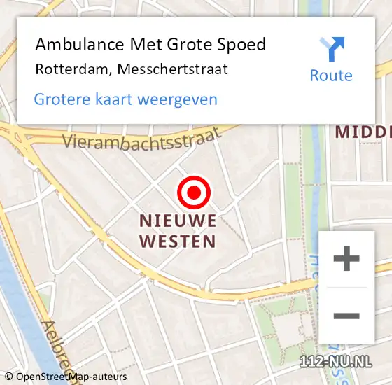 Locatie op kaart van de 112 melding: Ambulance Met Grote Spoed Naar Rotterdam, Messchertstraat op 5 juni 2023 01:14
