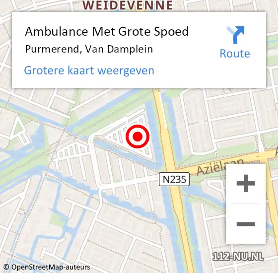 Locatie op kaart van de 112 melding: Ambulance Met Grote Spoed Naar Purmerend, Van Damplein op 5 juni 2023 06:58