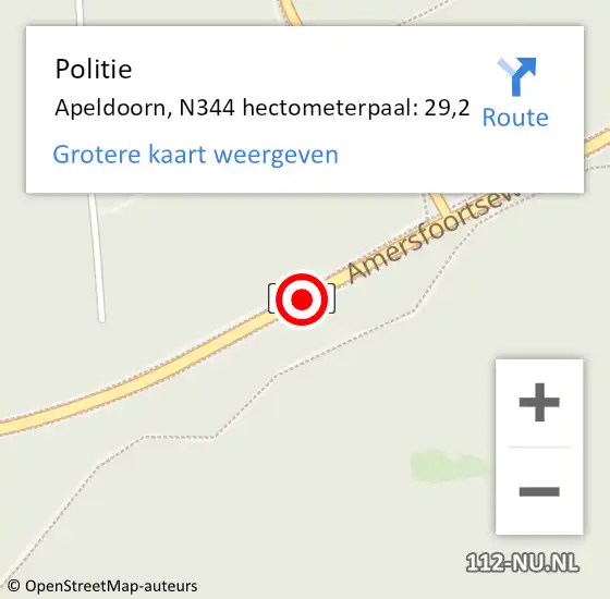 Locatie op kaart van de 112 melding: Politie Apeldoorn, N344 hectometerpaal: 29,2 op 5 juni 2023 08:50