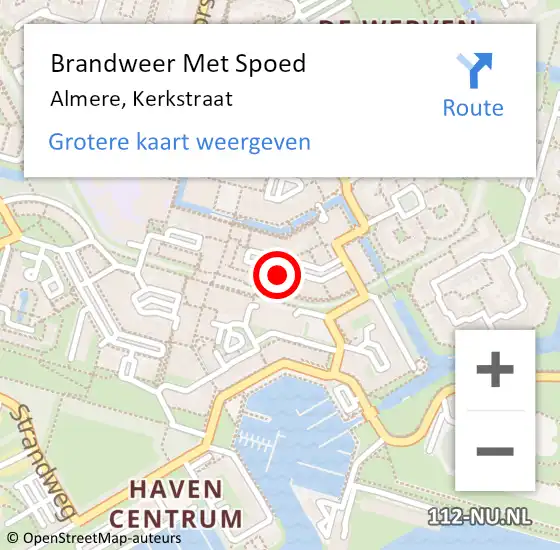 Locatie op kaart van de 112 melding: Brandweer Met Spoed Naar Almere, Kerkstraat op 5 juni 2023 09:53