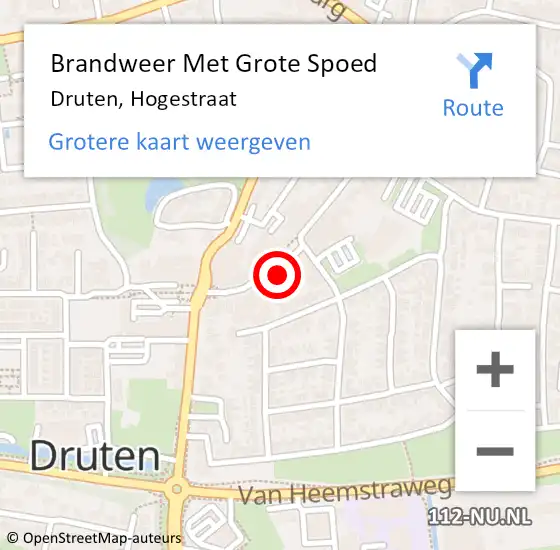 Locatie op kaart van de 112 melding: Brandweer Met Grote Spoed Naar Druten, Hogestraat op 5 juni 2023 10:09