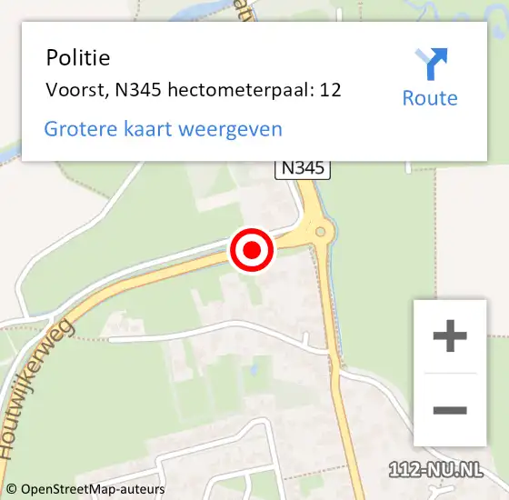 Locatie op kaart van de 112 melding: Politie Voorst, N345 hectometerpaal: 12 op 5 juni 2023 10:46