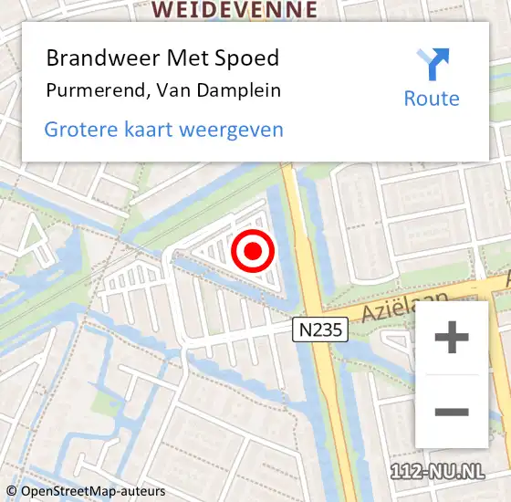 Locatie op kaart van de 112 melding: Brandweer Met Spoed Naar Purmerend, Van Damplein op 5 juni 2023 11:38