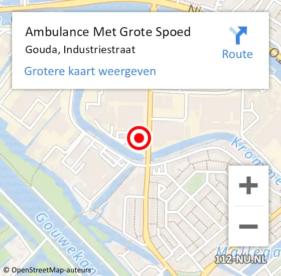 Locatie op kaart van de 112 melding: Ambulance Met Grote Spoed Naar Gouda, Industriestraat op 5 juni 2023 11:50