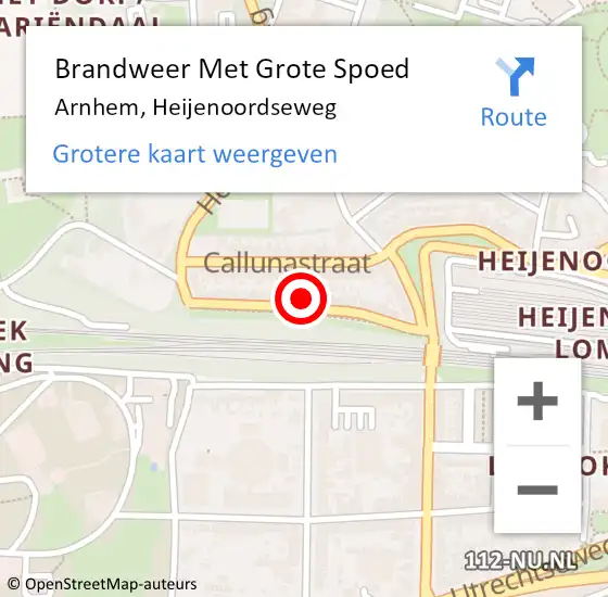 Locatie op kaart van de 112 melding: Brandweer Met Grote Spoed Naar Arnhem, Heijenoordseweg op 5 juni 2023 14:49